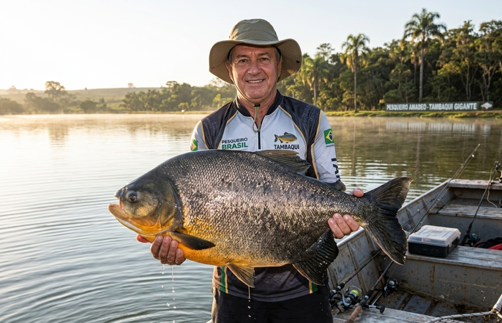 tambaqui grande capturado em pesqueiro durante pescaria esportiva