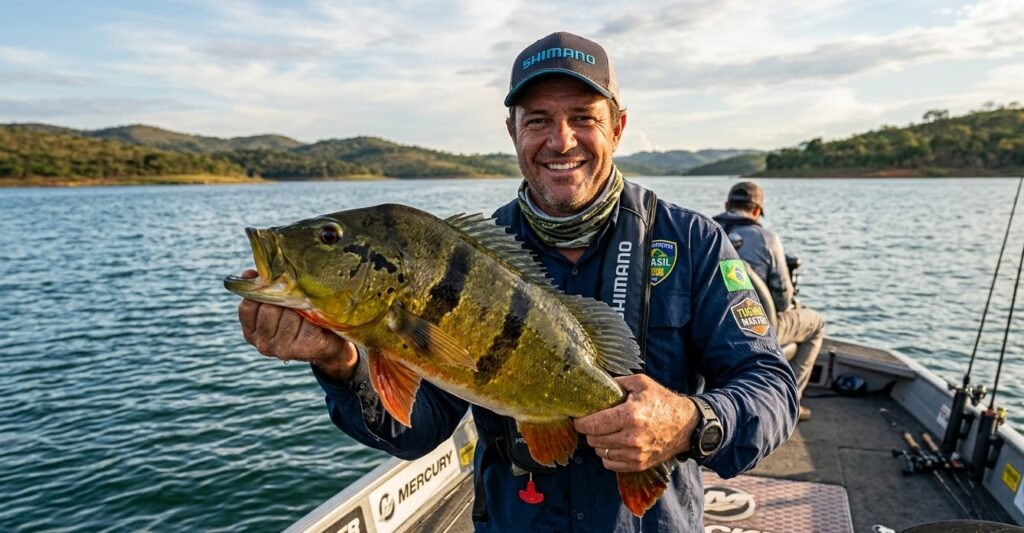tucunaré capturado em pescaria esportiva